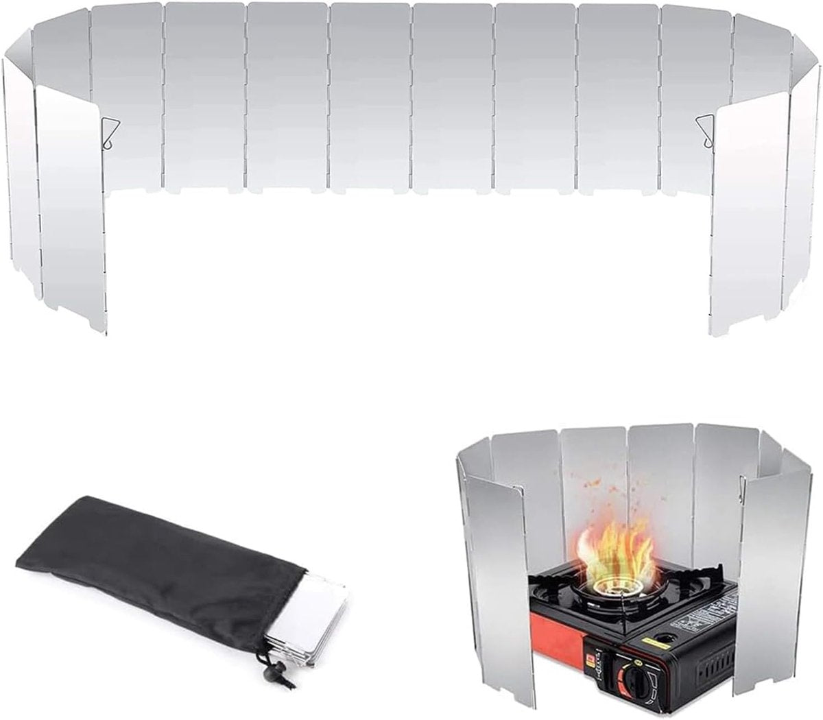 Windbreak for Camping Stove - Pack of 10 - Foldable Aluminum Windbreak - Foldable Windbreak for Gas Stove, Plate, Grill, Picnic, Camping Equipment - Aluminum Windbreak with Storage Bag - Main product image