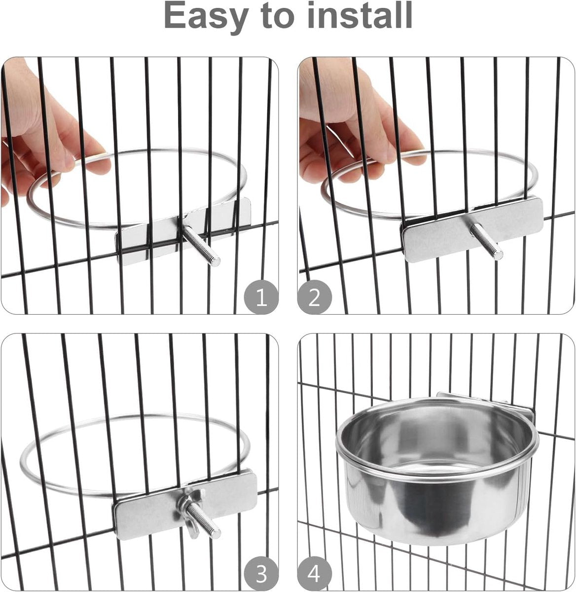 Pet Food Bowl - Stainless Steel Food Bowl - Hanging Food Bowl - with Clip Holder - Suitable for dogs, birds, parrots, cats and rabbits. - Product image 2