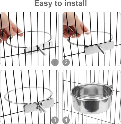 Pet Food Bowl - Stainless Steel Food Bowl - Hanging Food Bowl - with Clip Holder - Suitable for dogs, birds, parrots, cats and rabbits. - Product image 2
