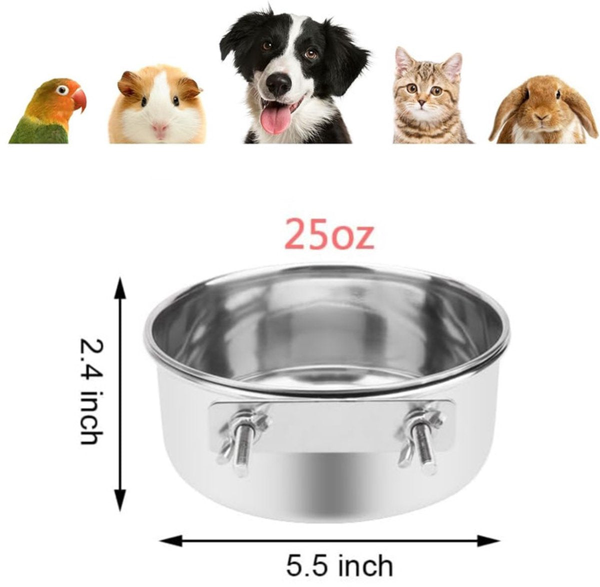 Pet Food Bowl - Stainless Steel Food Bowl - Hanging Food Bowl - with Clip Holder - Suitable for dogs, birds, parrots, cats and rabbits. - Product image 3