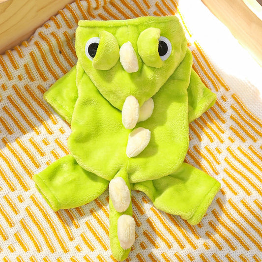 Warm Pet Clothing - Cute Dinosaur Dog Suit - Warm Fleece Pet Clothes for Small Dogs - Green (Size M) - Main product image