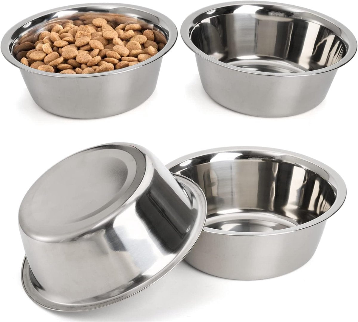 4-Pack Stainless Steel Food and Water Bowls for Cats and Dogs - Pet Food and Water Bowls - Pet Bowls - For Large, Medium, and Small Dogs - Kitten Bowls - Puppy Bowls - Main product image