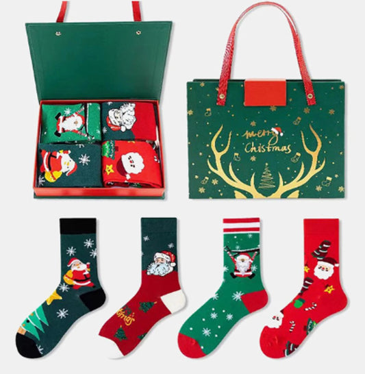 Socks - 4 pairs - House socks - Christmas socks - Gift set - Cotton socks with Santa Claus and snowman - Christmas socks - Christmas gift - Birthday gift - Main product image