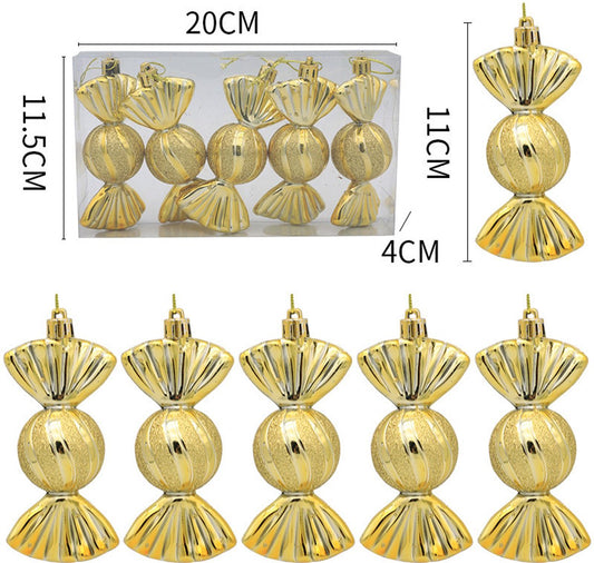 Christmas Decorations - Christmas Decorations - Painted Candy Christmas Tree Decorations - Gold (5 per box) - Main product image