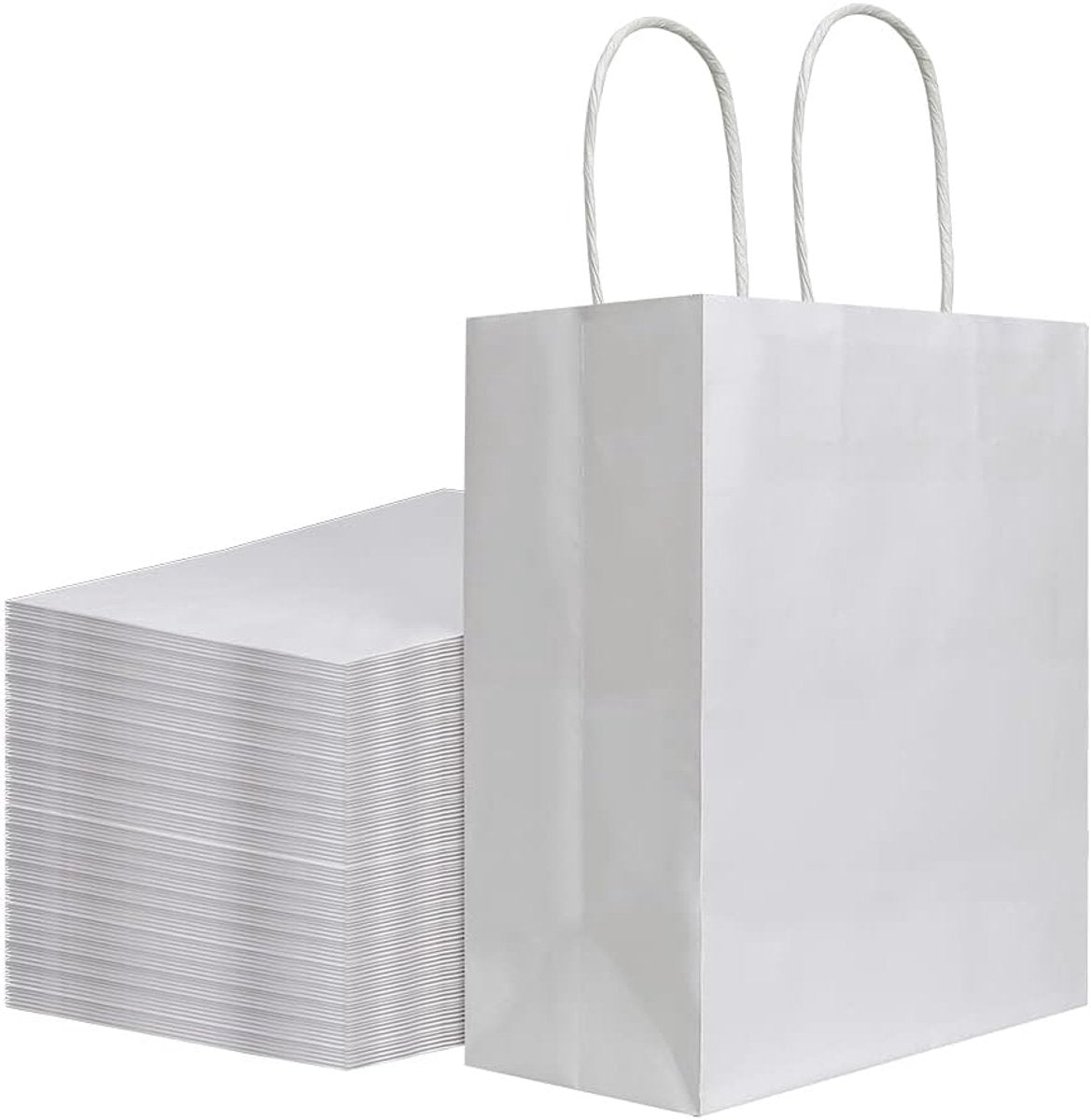 Pack of 20 - Size 21*11*27cm, Medium White Kraft Paper Bags with Handles - Gift Bags, Craft Bags, Shopping Bags, Shopping Bags, Birthday Gift Bags, Wedding Bags, Business Bags - Main product image