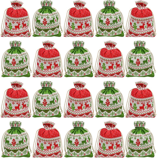 Christmas linen gift bags - 24 pieces - 13x18cm - Christmas decoration for indoors - Reusable - Christmas candy bags with drawstring - Suitable for gift bags for children's parties during the Christmas holidays - Main product image