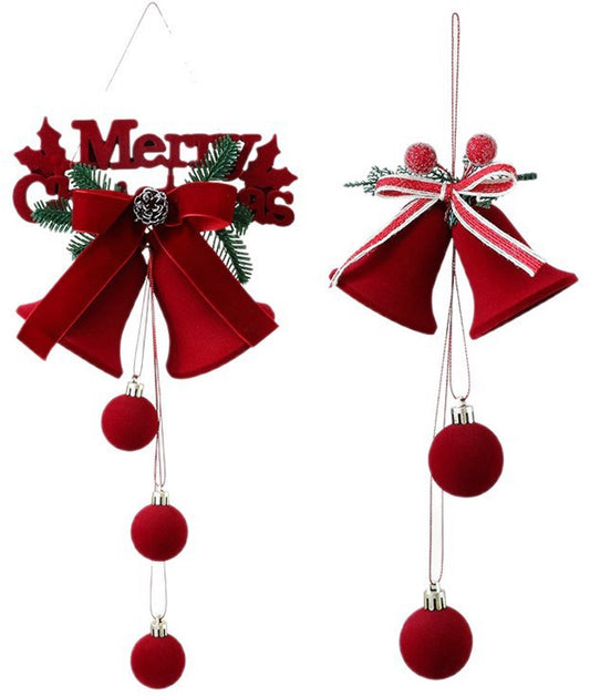 Christmas Bells - Decorative Pendant - Christmas Bells with Flock Print - Christmas Tree Decoration Display - Hanging Ornaments - 2 Pieces - Main product image