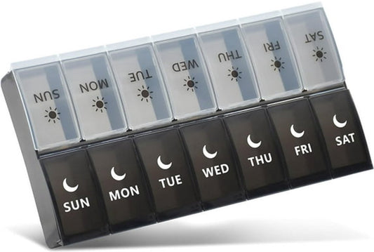 Storage Box - Vitamin Box Medicine Dispenser - Twice Daily (Black & White) - Main product image