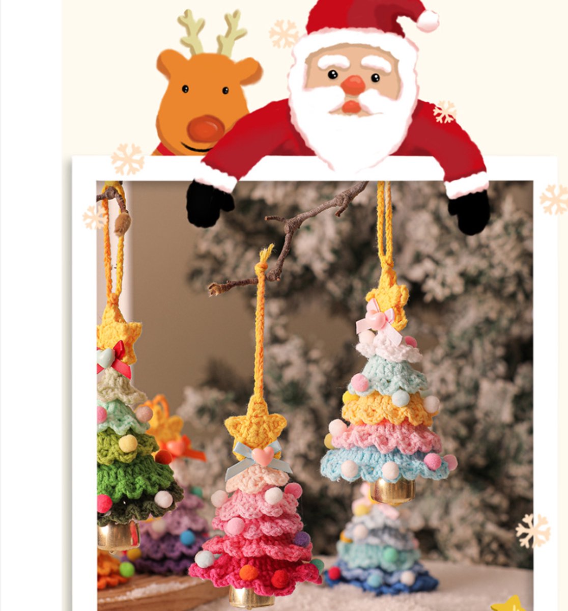 Christmas Decorations - Crochet Christmas Tree Bell Decorations - Small Christmas Decorations - Car Decorations - Christmas Tree Decorations - Ornaments - Specimens - Style A - Product image 4