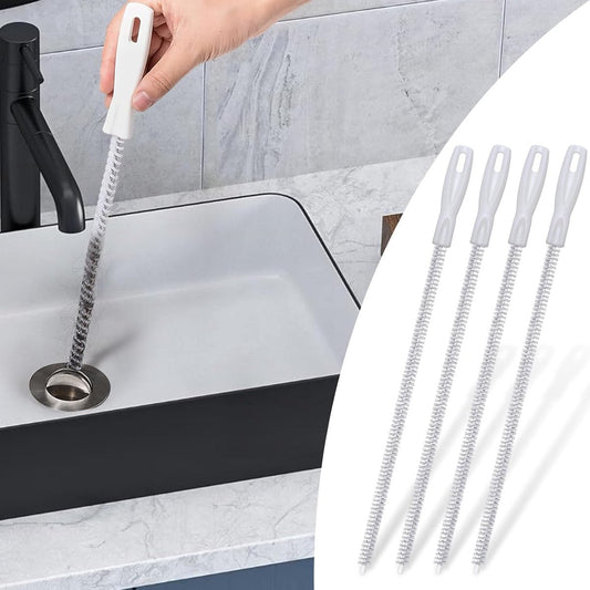 4-piece sink cleaning brush set - Drain brush - 45 cm - Flexible sink cleaning brush - Drain tool - Drain spring - Suitable for kitchen and bathroom drains and overflow pipes - Main product image