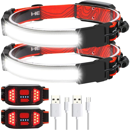 Headlamp LED Rechargeable - Headlight - 2-Pack Rechargeable LED Headlamp - 230° Wide Angle Lighting - High Lumens, 3 Modes - Lightweight Headlamp - Suitable for Running, Cycling, Camping - Main product image