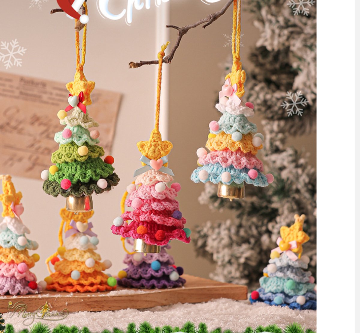 Christmas Decorations - Crochet Christmas Tree Bell Decorations - Small Christmas Decorations - Car Decorations - Christmas Tree Decorations - Ornaments - Specimens - Style F - Product image 4