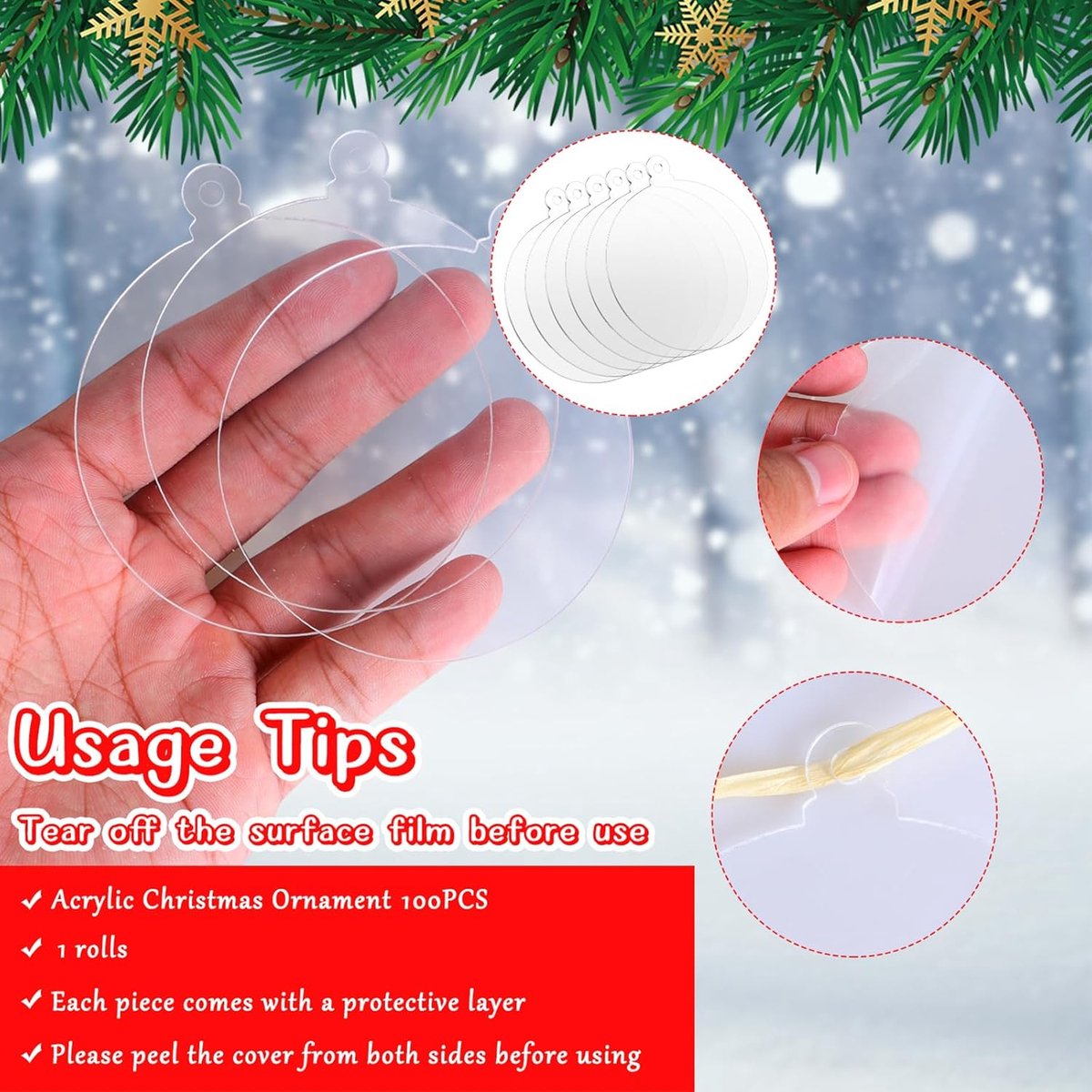 Ornaments - 20 pieces - Christmas tree decorations - Christmas tree decorations - Blank round pieces for Christmas tree decorations and craft projects - Product image 2