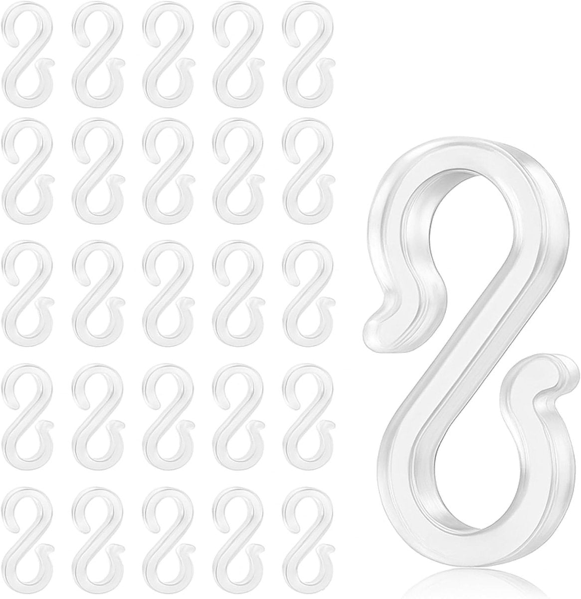 Hooks - Groove Hooks - 50 pieces - 3.5 cm - Transparent - Reusable plastic - Mini S-shaped design - Groove clips for outdoor lighting - Holds Christmas decorations securely - Main product image