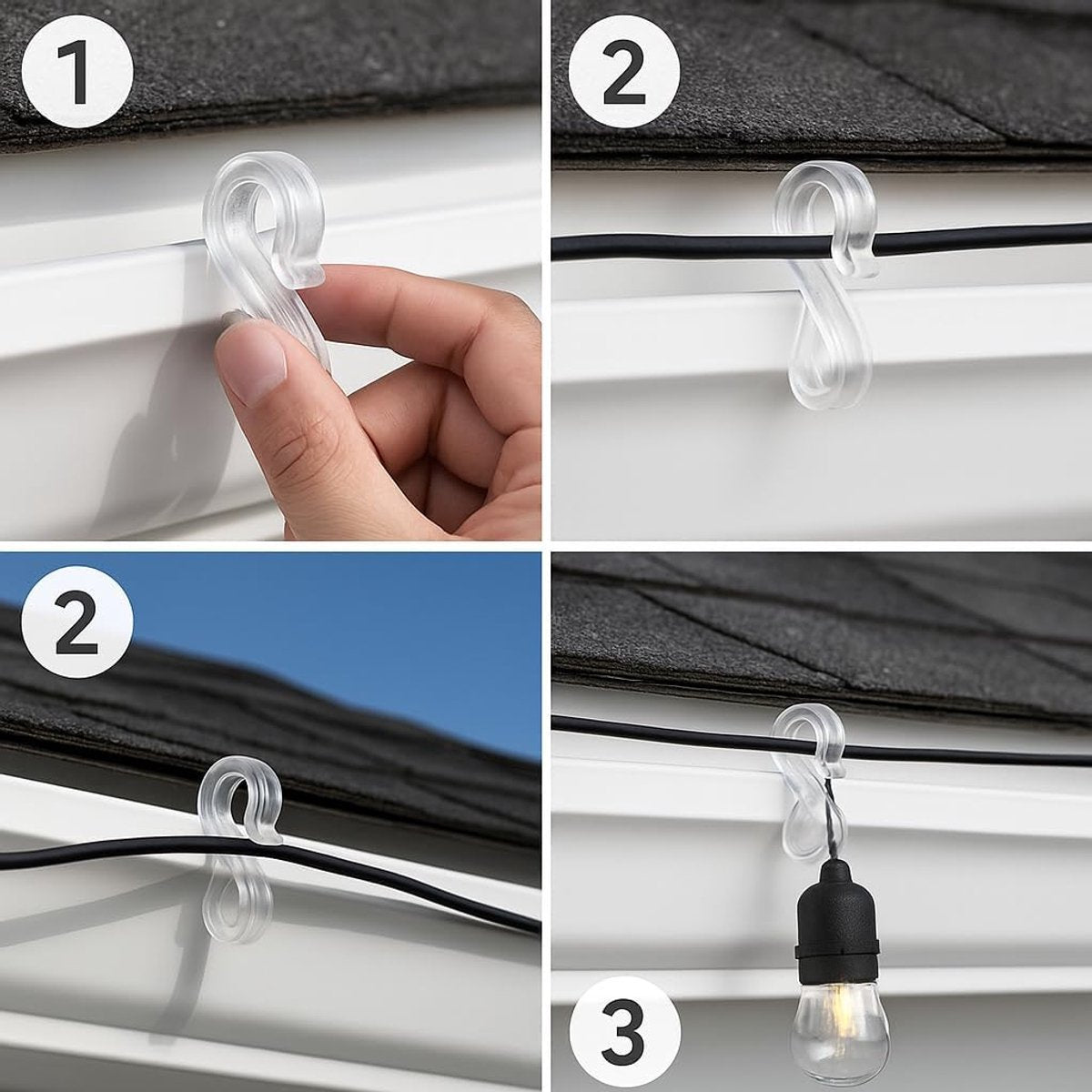 Hooks - Groove Hooks - 50 pieces - 3.5 cm - Transparent - Reusable plastic - Mini S-shaped design - Groove clips for outdoor lighting - Holds Christmas decorations securely - Product image 2