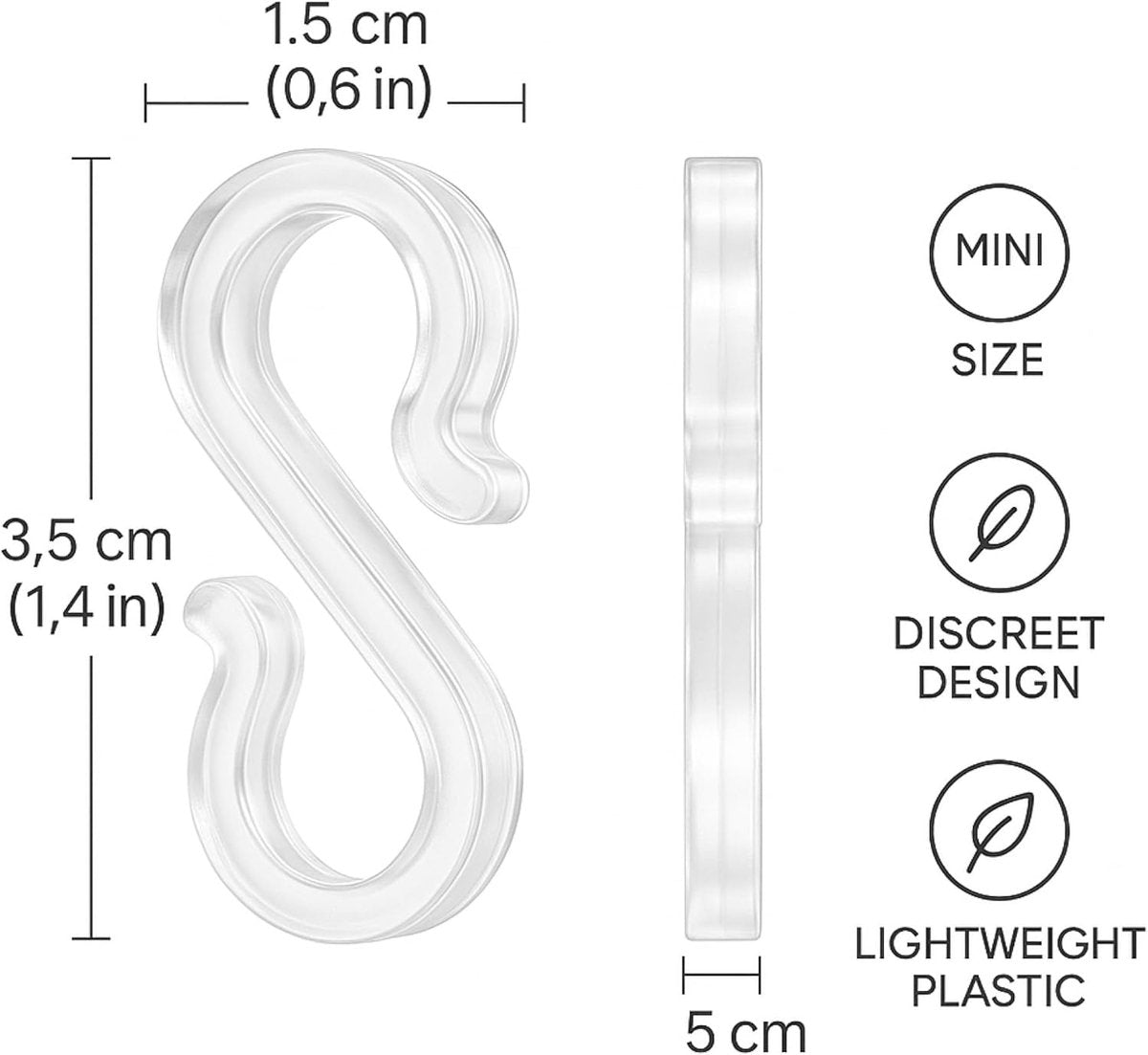 Hooks - Groove Hooks - 50 pieces - 3.5 cm - Transparent - Reusable plastic - Mini S-shaped design - Groove clips for outdoor lighting - Holds Christmas decorations securely - Product image 3