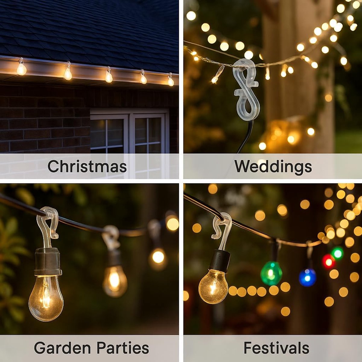 Hooks - Groove Hooks - 50 pieces - 3.5 cm - Transparent - Reusable plastic - Mini S-shaped design - Groove clips for outdoor lighting - Holds Christmas decorations securely - Product image 6