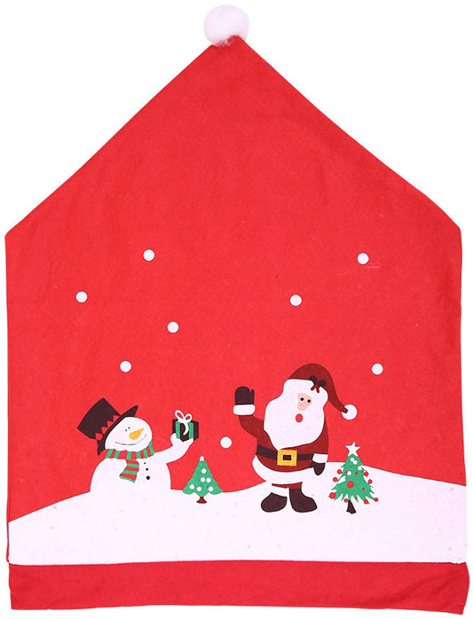 Chair Covers (4 Pieces) - Dining Chair Cover - Sofa Cover - Chair Covers - Christmas Chair Covers - Santa Claus and Snowman Red Hat Christmas Chair Back Cover Set - Perfect for Christmas Holiday Dining Table and Chair Decorations - Home Kitchen Party Deco - Main product image