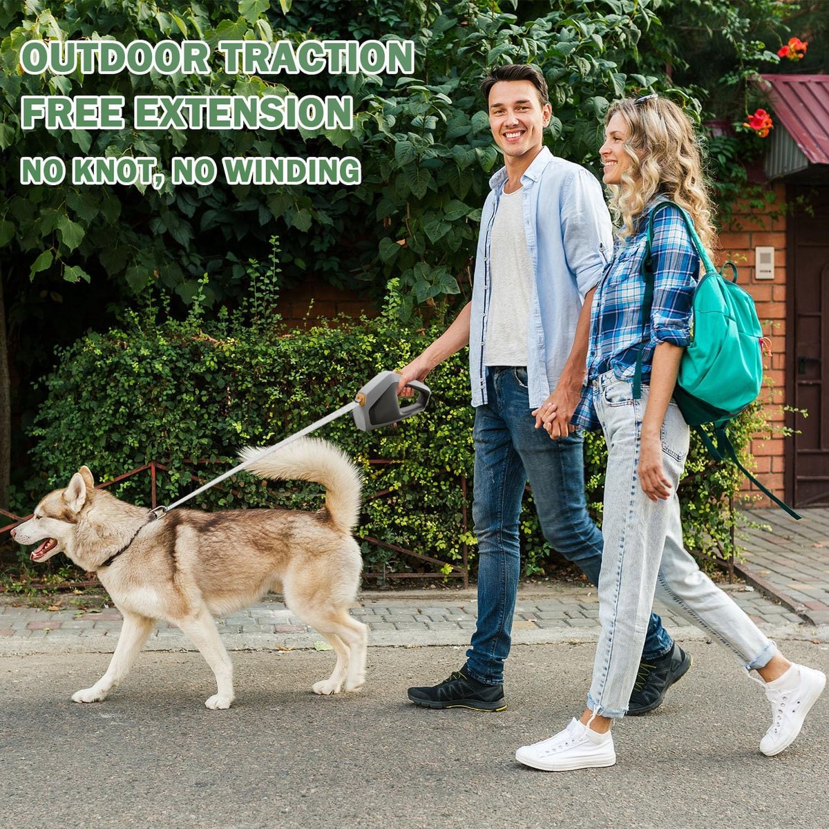 Dog Leash - Retractable Dog Leash - Strong Nylon Rope - 16 Feet (4.9 Meters) - One-Hand Brake, Stop, and Lock - Suitable for Medium and Large Dogs up to 105 lbs (49.9 kg) - Suitable for Walking and Training (White) - Product image 3