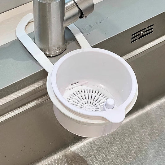 Kitchen drain strainer for the faucet - Multifunctional drain strainer for food waste - Tiltable with push mechanism - White - Main product image