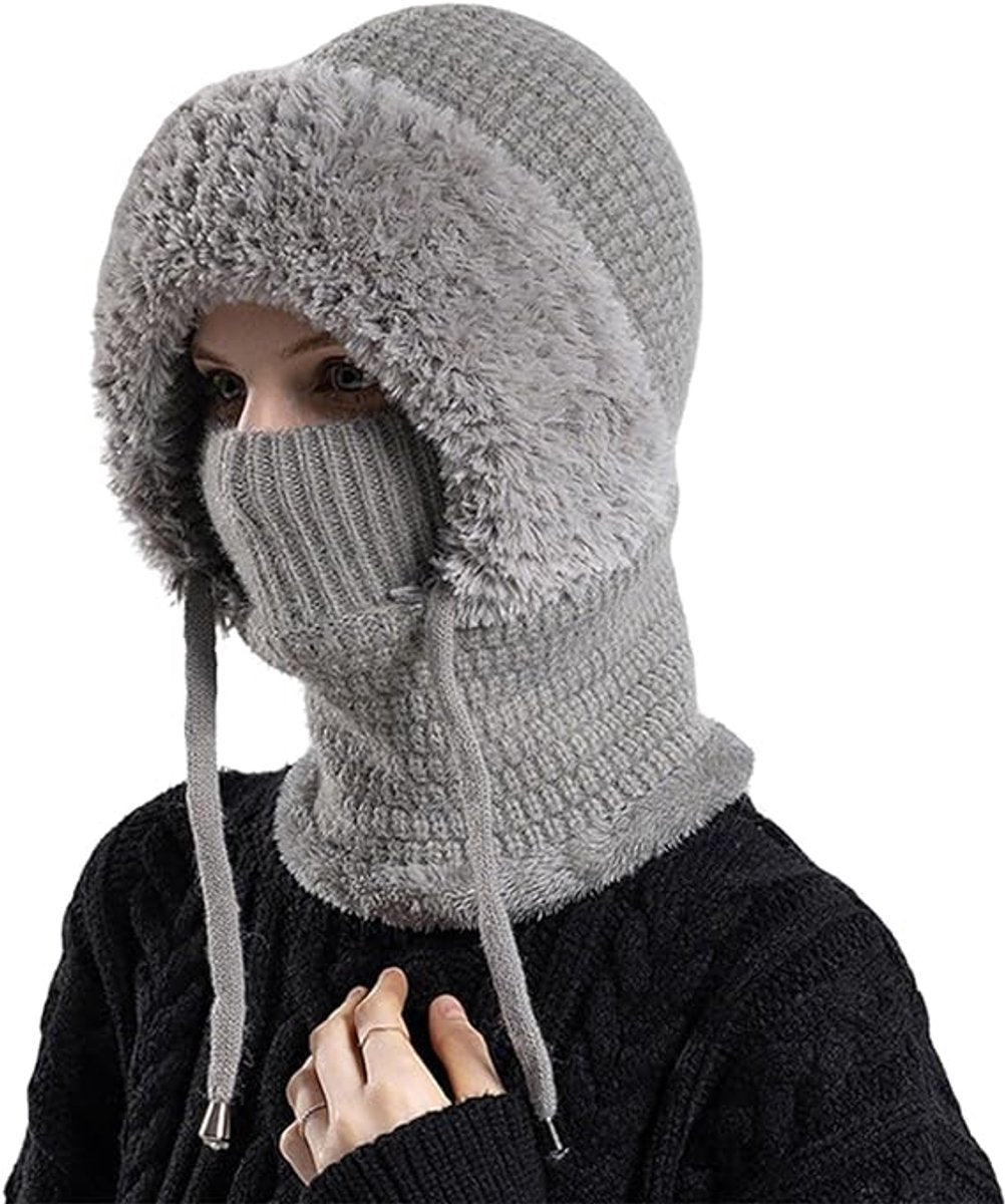 3-in-1 Insulated Hat, Scarf & Face Mask - Knitted Hooded Hat - Ski Face Mask - Warm, Windproof Knitted Headband/Scarf for Fall/Winter - Suitable for Skiing, Hiking and Other Outdoor Sports - Gray - Main product image