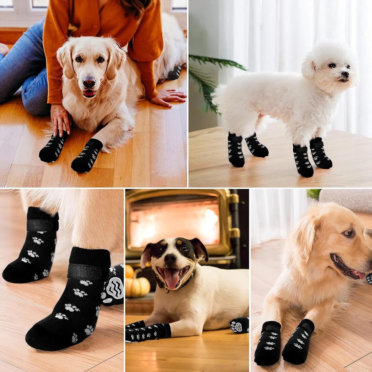 Dog Shoes - Dog Shoe Paw Pads - Non-slip Dog Socks 4-Piece Set - Dog Socks with Adjustable Shoulder Straps - Cotton Dog Socks Suitable for Small and Large Dogs - Waterproof - Non-slip - Dog Shoes (L) - Product image 3