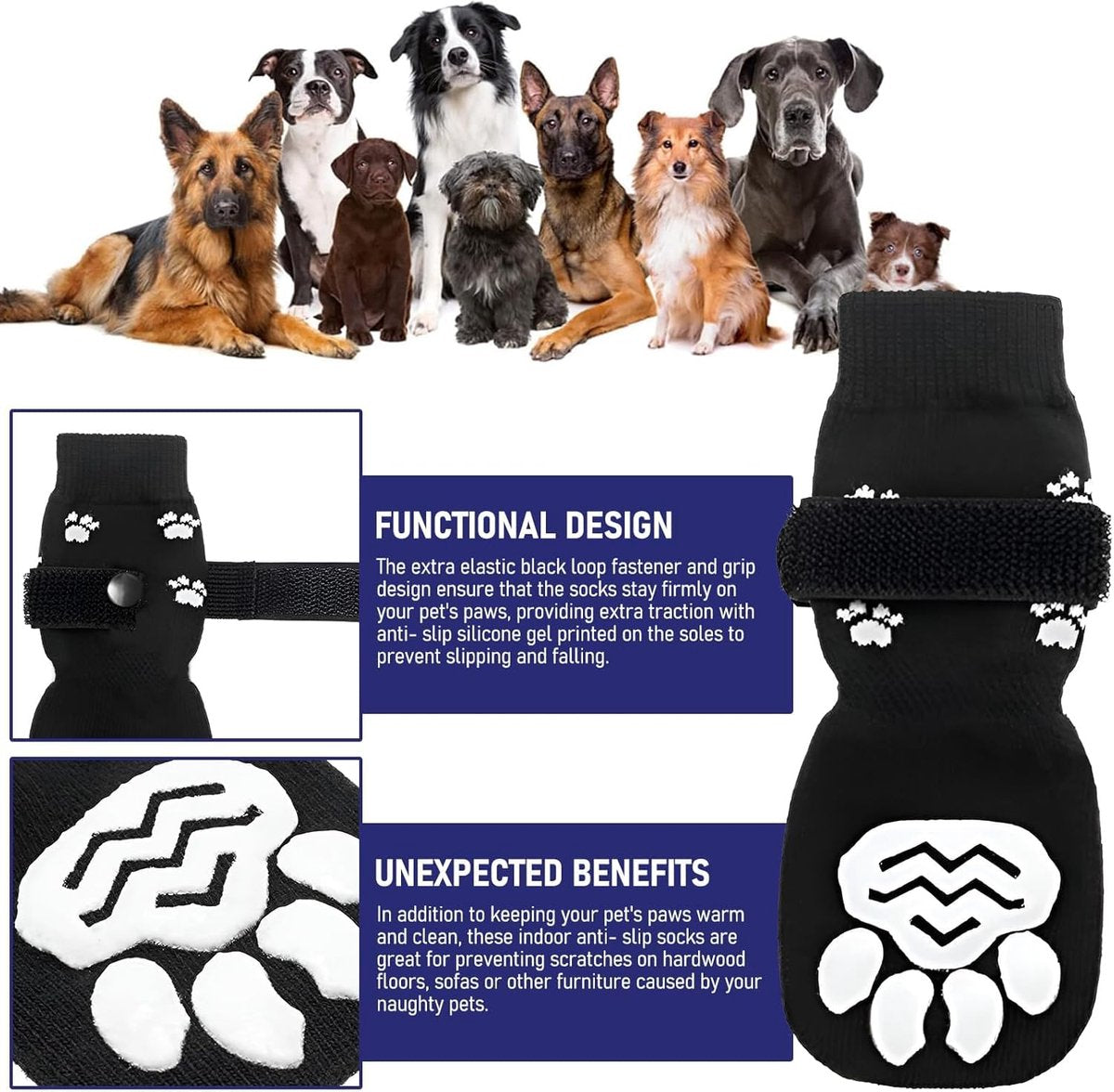 Dog Shoes - Dog Shoe Paw Pads - Non-slip Dog Socks 4-Piece Set - Dog Socks with Adjustable Shoulder Straps - Cotton Dog Socks Suitable for Small and Large Dogs - Waterproof - Non-slip - Dog Shoes (L) - Product image 4