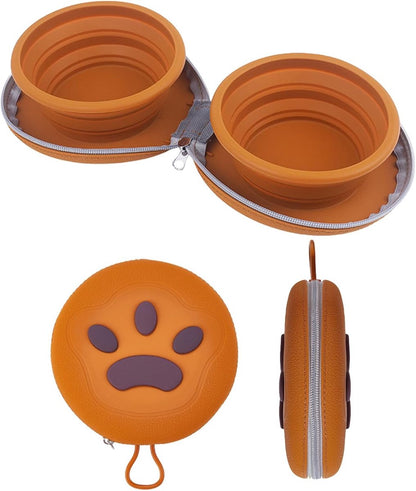 Dog Food Bowl - Foldable Dog Food Bowl - Outdoor Pet Food Bowl - 2-in-1 Dog Food Bowl - with Zippered Storage Bag and Carabiner - Suitable for Travel, Hiking, Camping and Other Activities (Brown) - Main product image