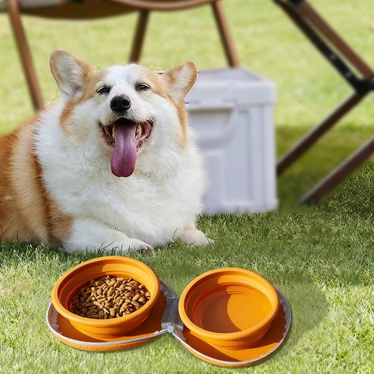 Dog Food Bowl - Foldable Dog Food Bowl - Outdoor Pet Food Bowl - 2-in-1 Dog Food Bowl - with Zippered Storage Bag and Carabiner - Suitable for Travel, Hiking, Camping and Other Activities (Brown) - Product image 2