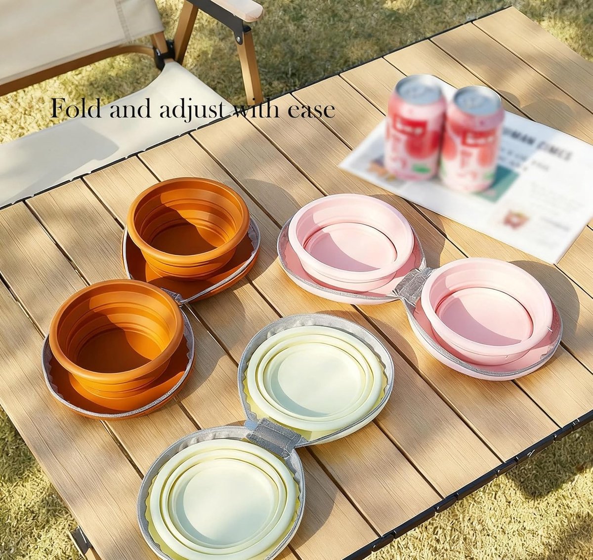 Dog Food Bowl - Foldable Dog Food Bowl - Outdoor Pet Food Bowl - 2-in-1 Dog Food Bowl - with Zippered Storage Bag and Carabiner - Suitable for Travel, Hiking, Camping and Other Activities (Brown) - Product image 4