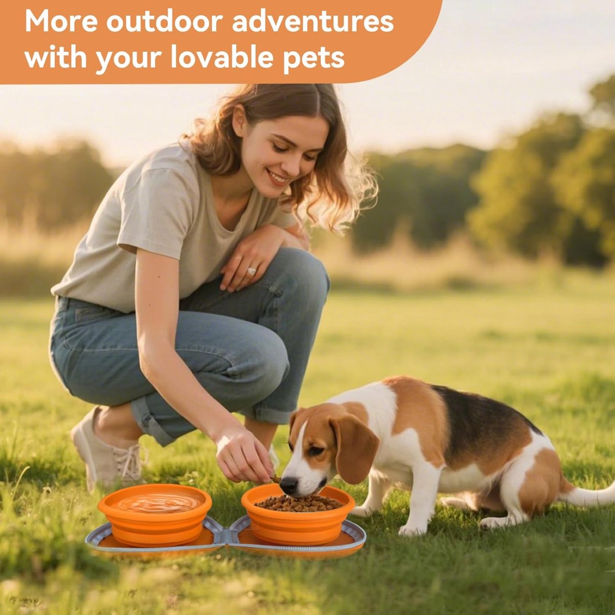 Dog Food Bowl - Foldable Dog Food Bowl - Outdoor Pet Food Bowl - 2-in-1 Dog Food Bowl - with Zippered Storage Bag and Carabiner - Suitable for Travel, Hiking, Camping and Other Activities (Brown) - Product image 5