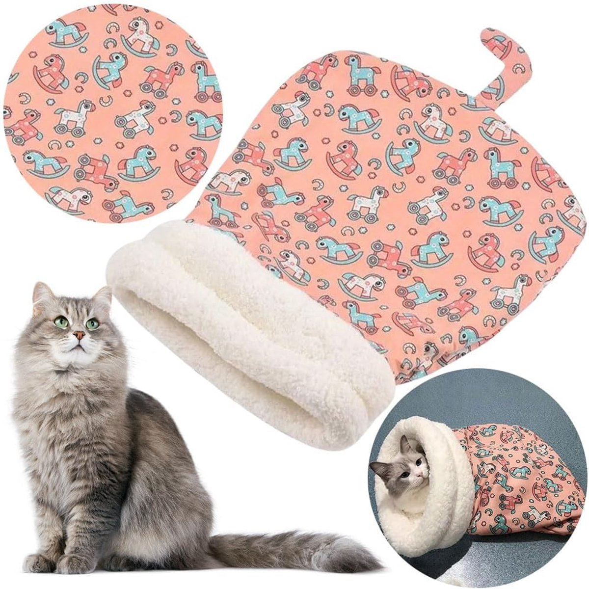 Cat Bed - Pet Sleeping Bag - Warm Pet Bed - Winter Cat House - Suitable for Indoor Use - Comfortable and Sheltered - Give Your Pet a Warm Hideaway (Pink, One Size) - Product image 5