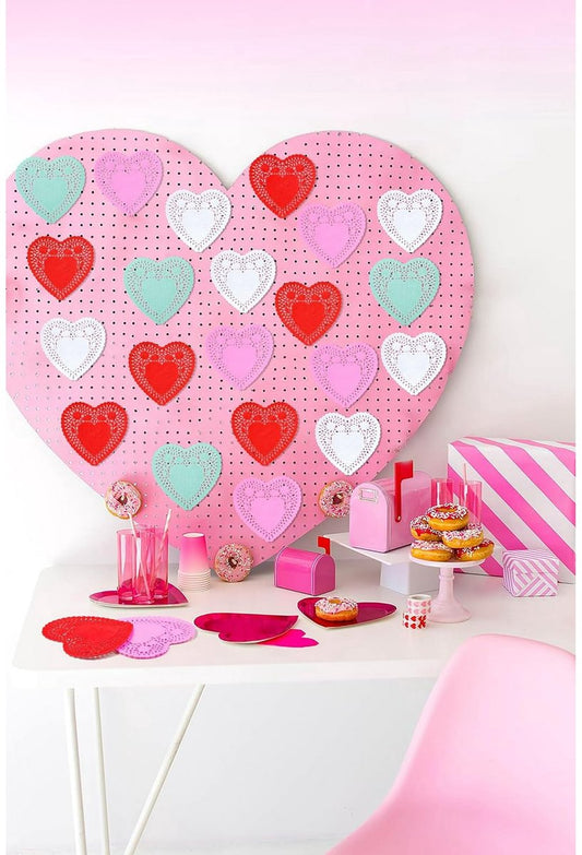 600 Paper Heart Tablecloths - Valentine's Day Decorations, Red/Pink/White Lace Cutouts - Valentine's Day Decorations for Weddings & Parties - 4 Inches - Main product image