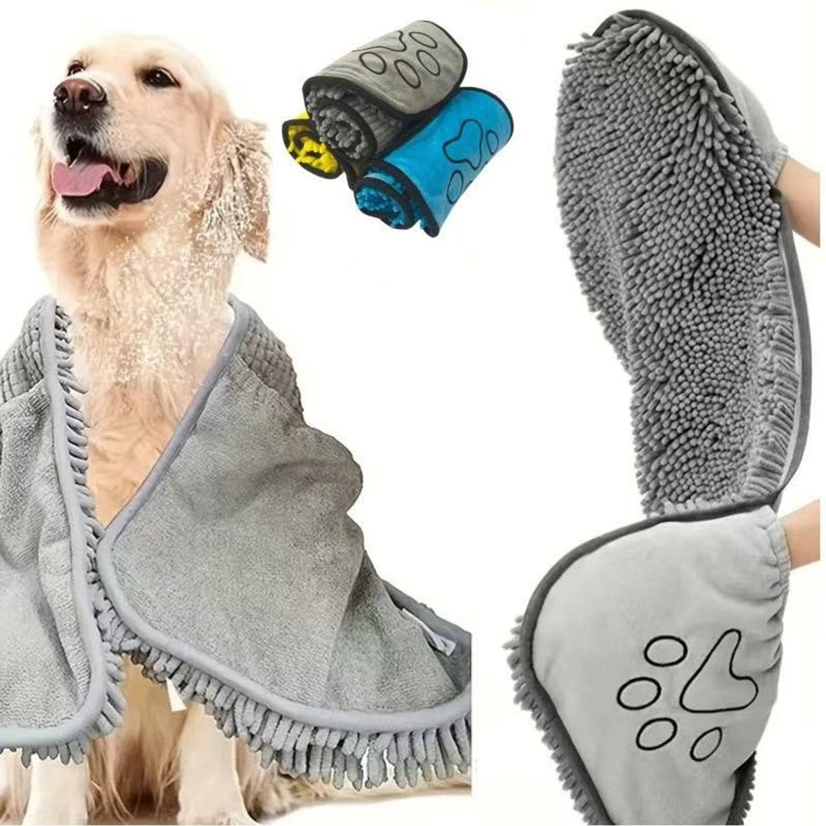 Dog Towel - Quick-drying dog towel - Super absorbent dog towel - Bath towel for dogs - Comfortable paw pockets - Suitable for indoor and outdoor use - Durable material - Machine washable (Gray, 62 x 25 cm) - Product image 4