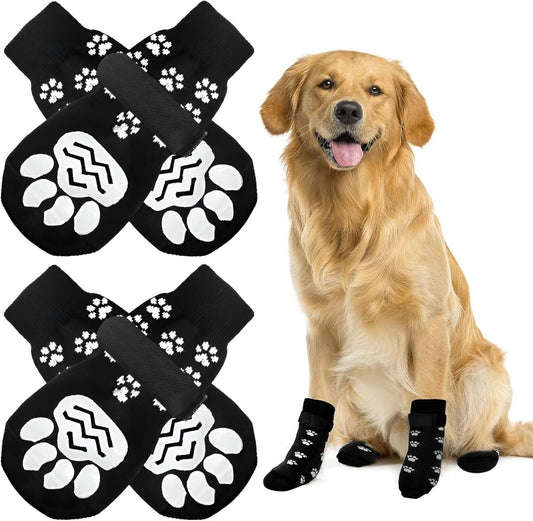 4-piece set of non-slip dog socks - Dog socks with adjustable shoulder straps - Cotton dog socks suitable for small and large dogs - Waterproof - Non-slip - Dog shoes (S) - Main product image
