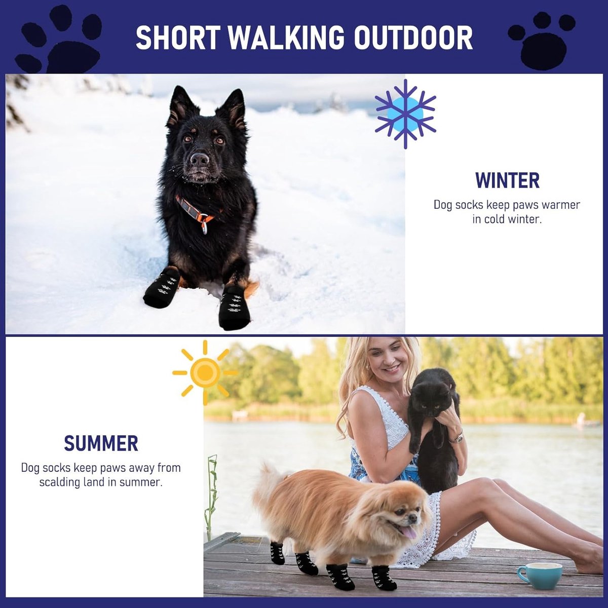 4-piece set of non-slip dog socks - Dog socks with adjustable shoulder straps - Cotton dog socks suitable for small and large dogs - Waterproof - Non-slip - Dog shoes (S) - Product image 4