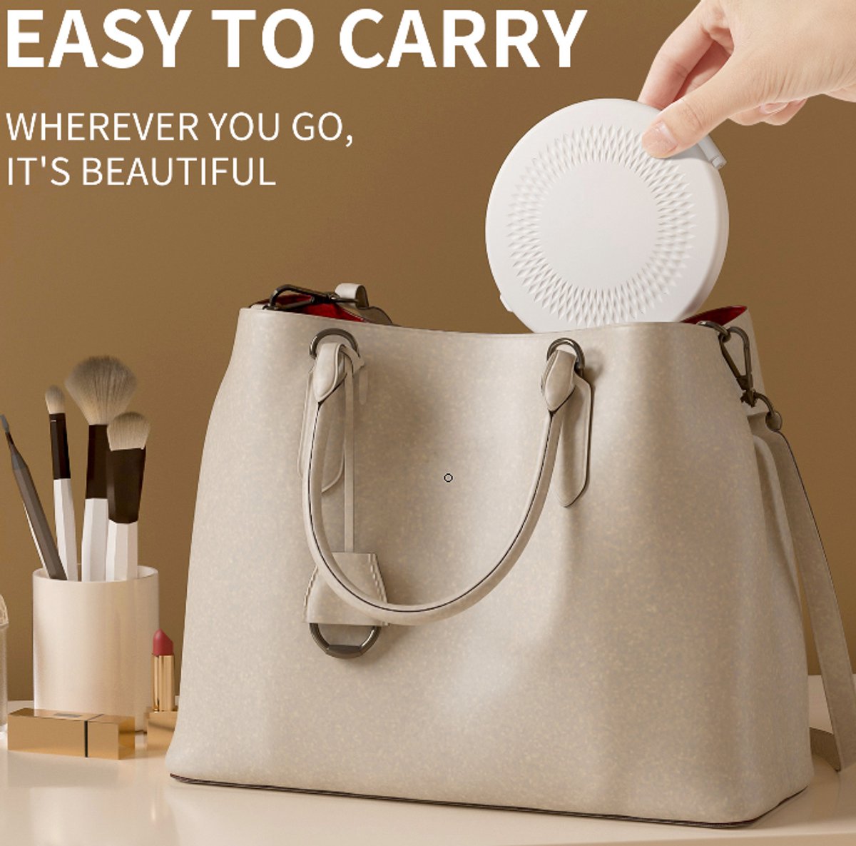 Make-up mirror - Mini mirror with light - 1x/5x magnification - 10 cm - Rechargeable - Suitable for wallets, pockets, travel and as a gift (White) - Product image 2