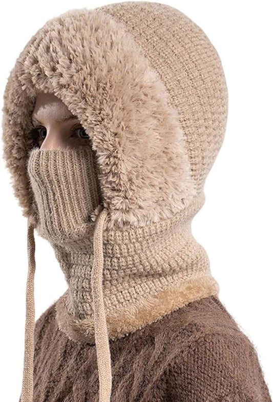 3-in-1 Insulated Hat, Scarf & Face Mask - Ski Face Mask - Warm Knitted Windproof Headband/Scarf for Fall/Winter - Suitable for Skiing, Hiking and Other Outdoor Sports - Khaki - Main product image