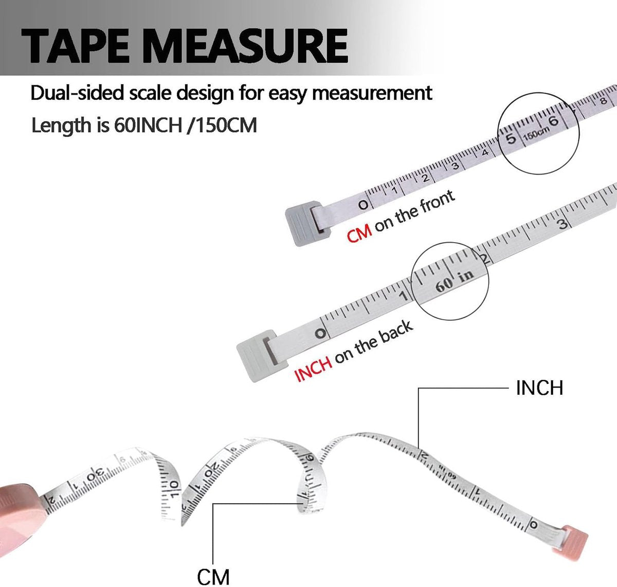 Measuring Tape - 3-Pack - Extendable Measuring Tape - Double-Sided Flexible Measuring Tape - Suitable for Measuring Body Sizes - 60 Inches (1.5 Meters) - Can Be Used for Sewing Fabrics, Making Clothes, Etc. (Macaron Blue, Pink, Green) - Product image 2