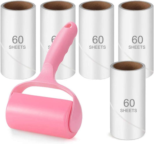 300 Sheet Lint Roller - Pet Hair Remover - Super Sticky Lint Remover Brush - Clothes Cleaner Roller - 1 Roller + 5 Refills - Main product image
