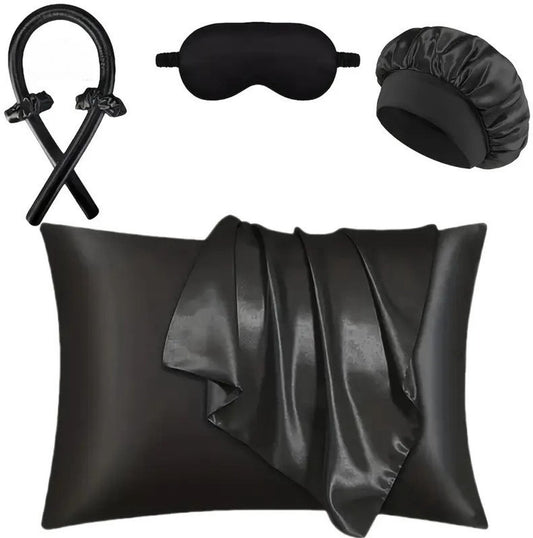 Hair Rollers - 6-Piece - Heatless Curling Iron - Heatless Curls - Curls without Heat - Includes Hair Clip and Satin Sleep Cap (Black) - Main product image