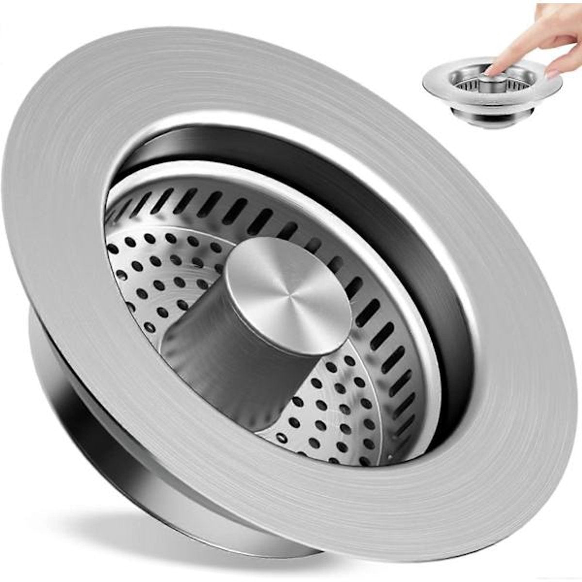 Sink Drain Strainer - 3-in-1 - Stainless Steel - Collapsible Sink Stopper - Strainer - Silver - Main product image