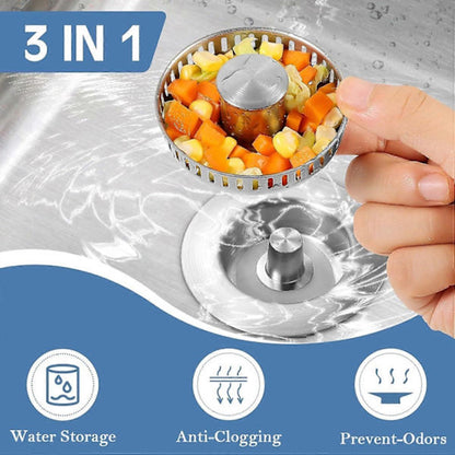Sink Drain Strainer - 3-in-1 - Stainless Steel - Collapsible Sink Stopper - Strainer - Silver - Product image 4