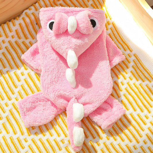 Warm Pet Clothing - Cute Dinosaur Dog Suit - Warm Fleece Pet Clothes for Small Dogs - Pink (Size L) - Main product image