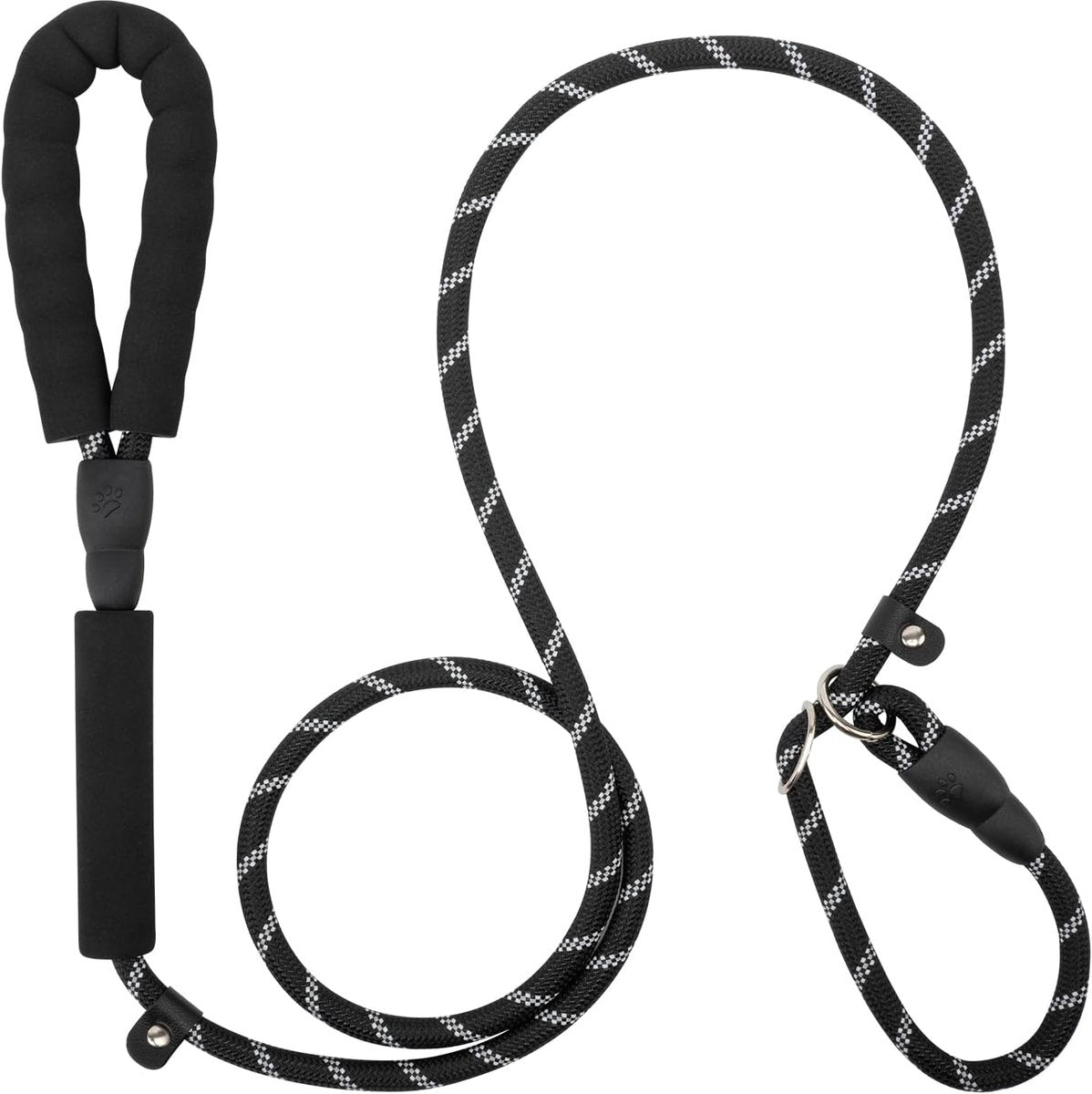 1.8m Long Dog Training Leash - Durable, tension-free polyester dog leash with two padded handles and reflective thread - For small and medium-sized dogs - Black - Main product image