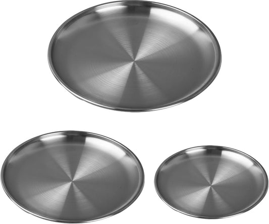 Dinner Plates - 3-Piece - Stainless Steel Plates - 20cm, 23cm, 26cm - Matte Finish - Reusable - Suitable for outdoor use, picnics, kitchens, and parties - Main product image