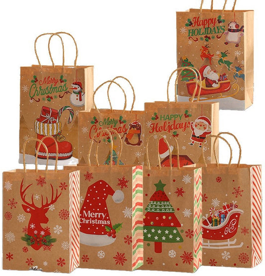 Gift Bags - 8 pieces - Christmas gift bags - Paper gift bags - Christmas gift bags - Kraft paper bags - Suitable for Christmas Eve and Christmas gift wrapping - Main product image