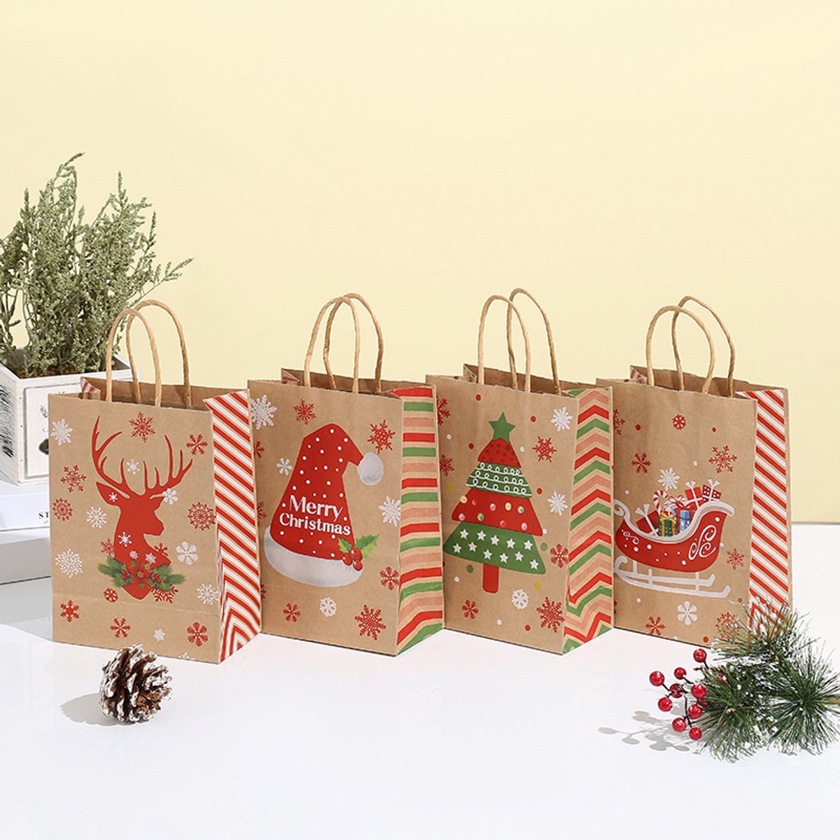 Gift Bags - 8 pieces - Christmas gift bags - Paper gift bags - Christmas gift bags - Kraft paper bags - Suitable for Christmas Eve and Christmas gift wrapping - Product image 2