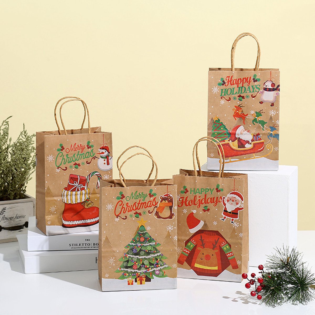 Gift Bags - 8 pieces - Christmas gift bags - Paper gift bags - Christmas gift bags - Kraft paper bags - Suitable for Christmas Eve and Christmas gift wrapping - Product image 4