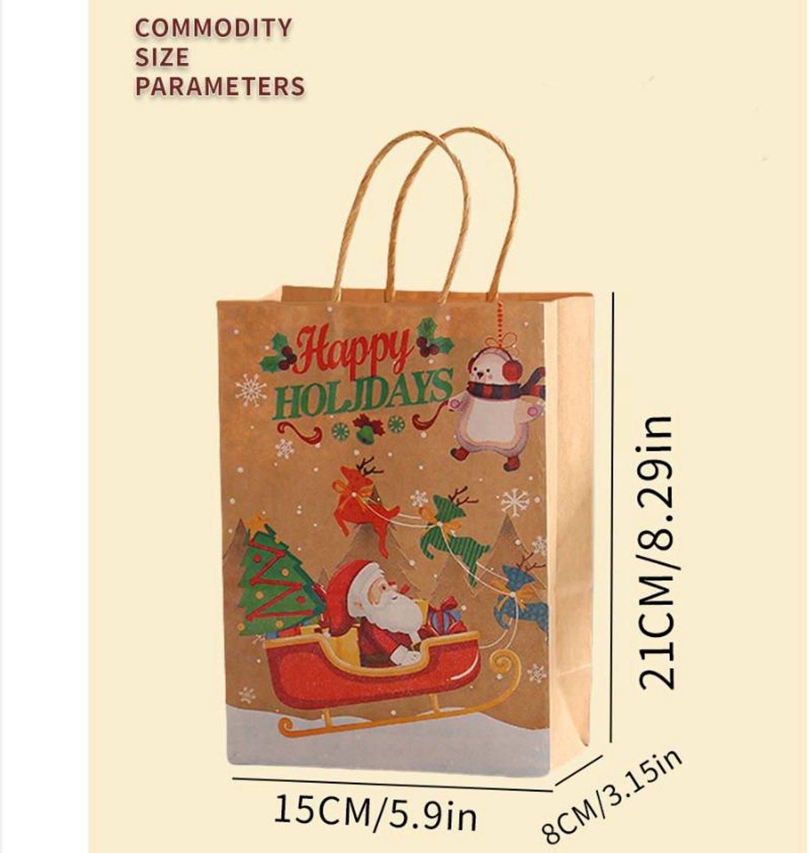 Gift Bags - 8 pieces - Christmas gift bags - Paper gift bags - Christmas gift bags - Kraft paper bags - Suitable for Christmas Eve and Christmas gift wrapping - Product image 5